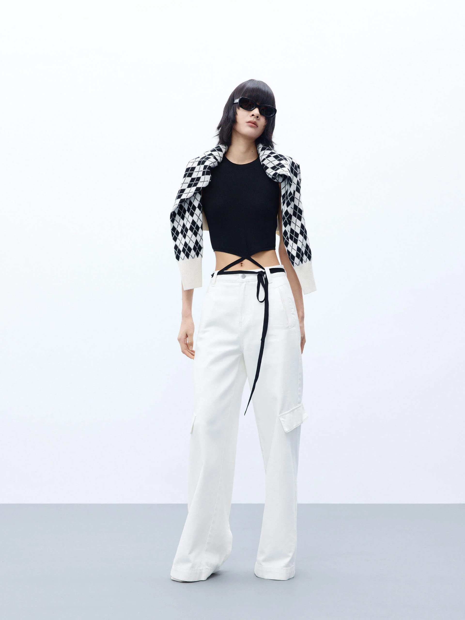 Tie Detail Checkered Tank Top - Image 5