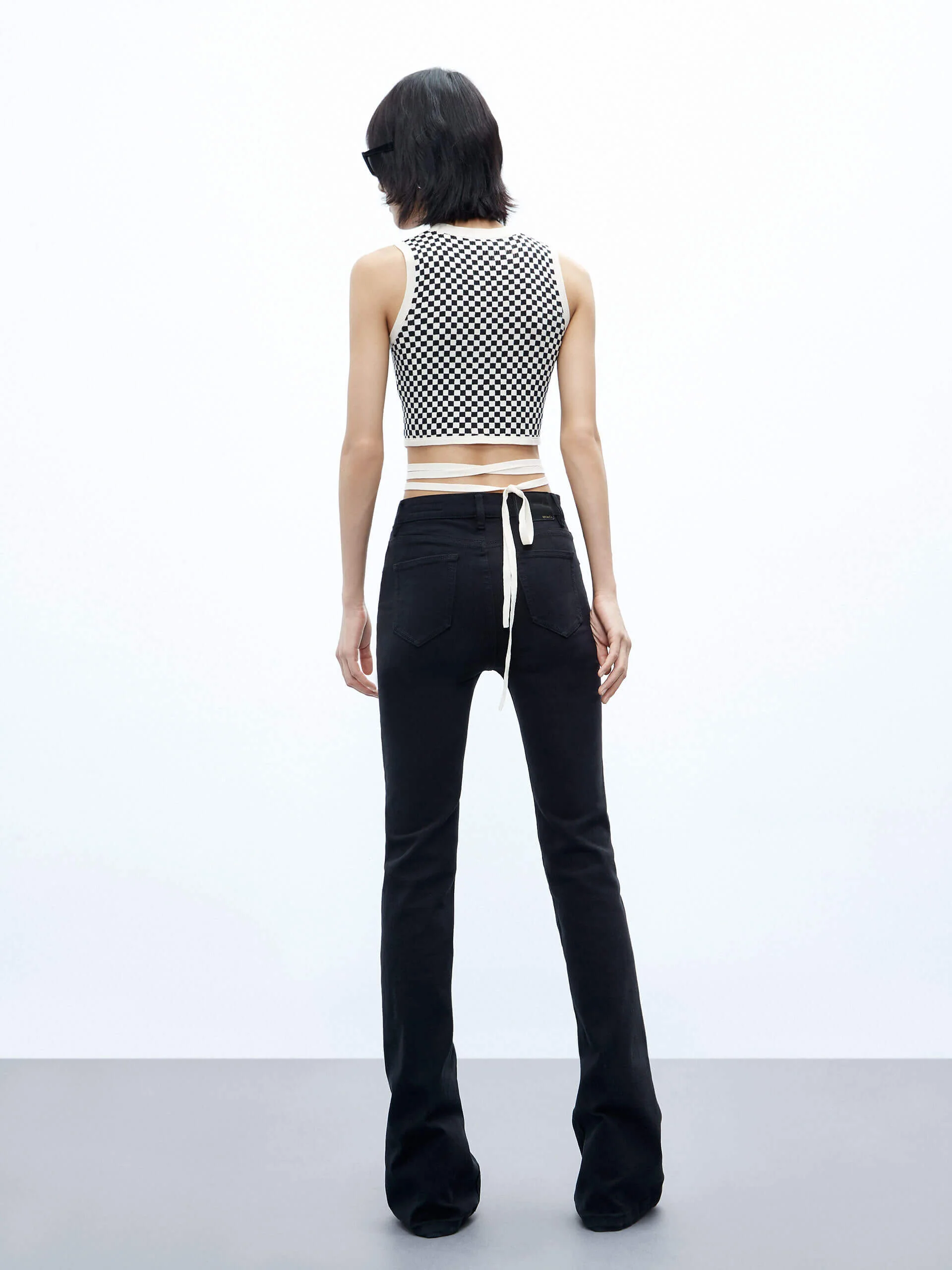 Tie Detail Checkered Tank Top - Image 7