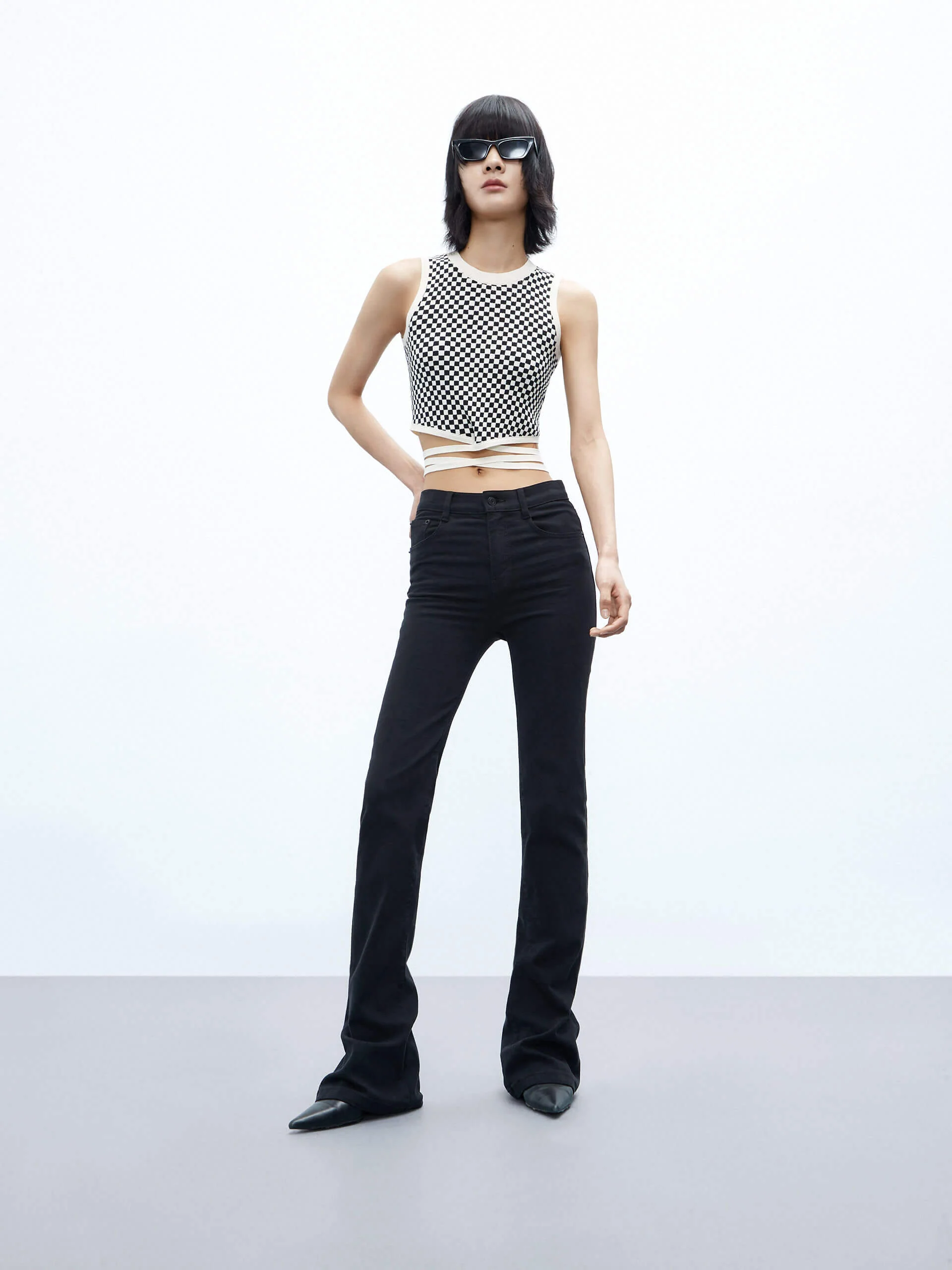 Tie Detail Checkered Tank Top - Image 8