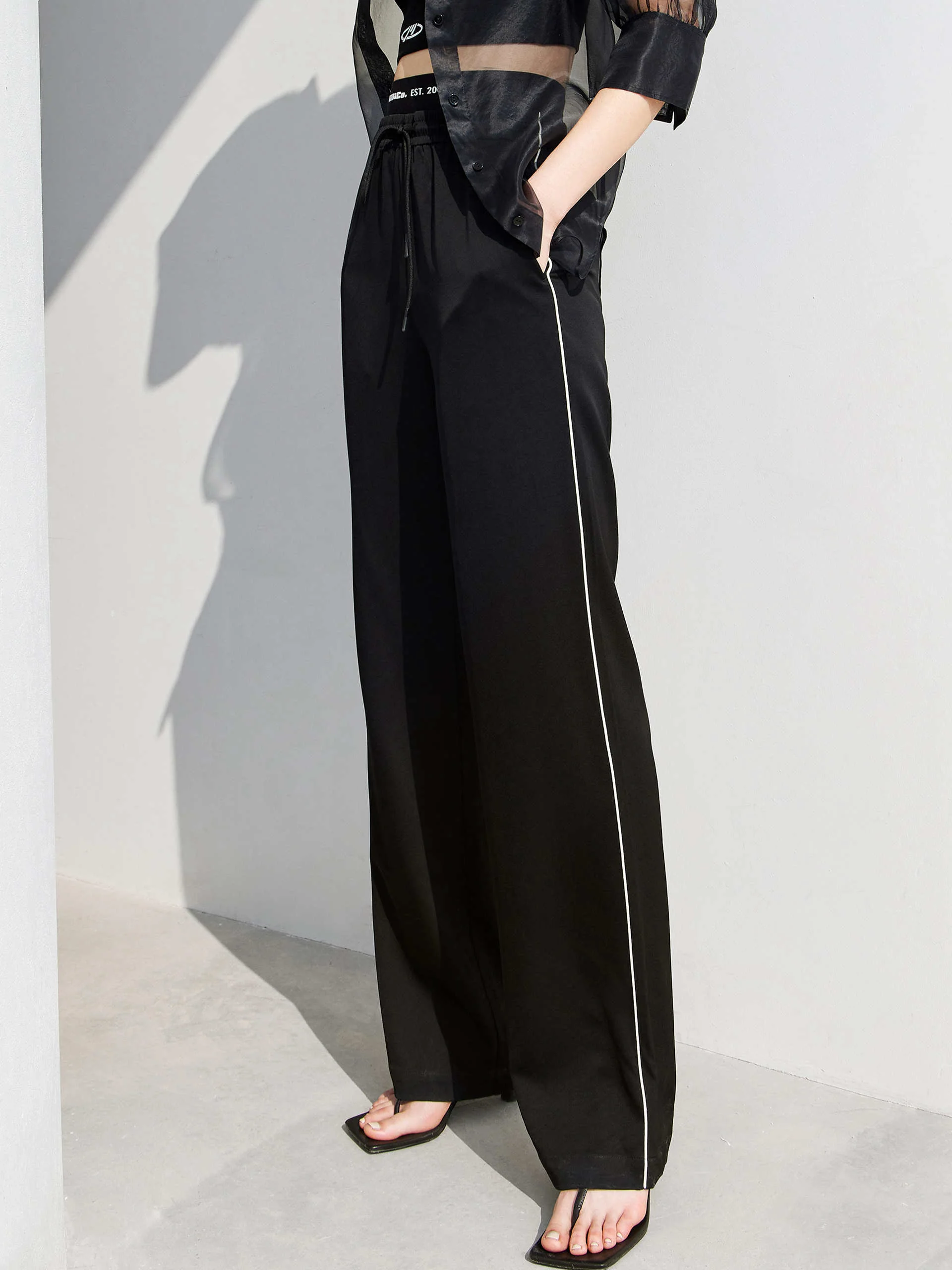 Waistbands Drawstring Straight Pants - Image 3