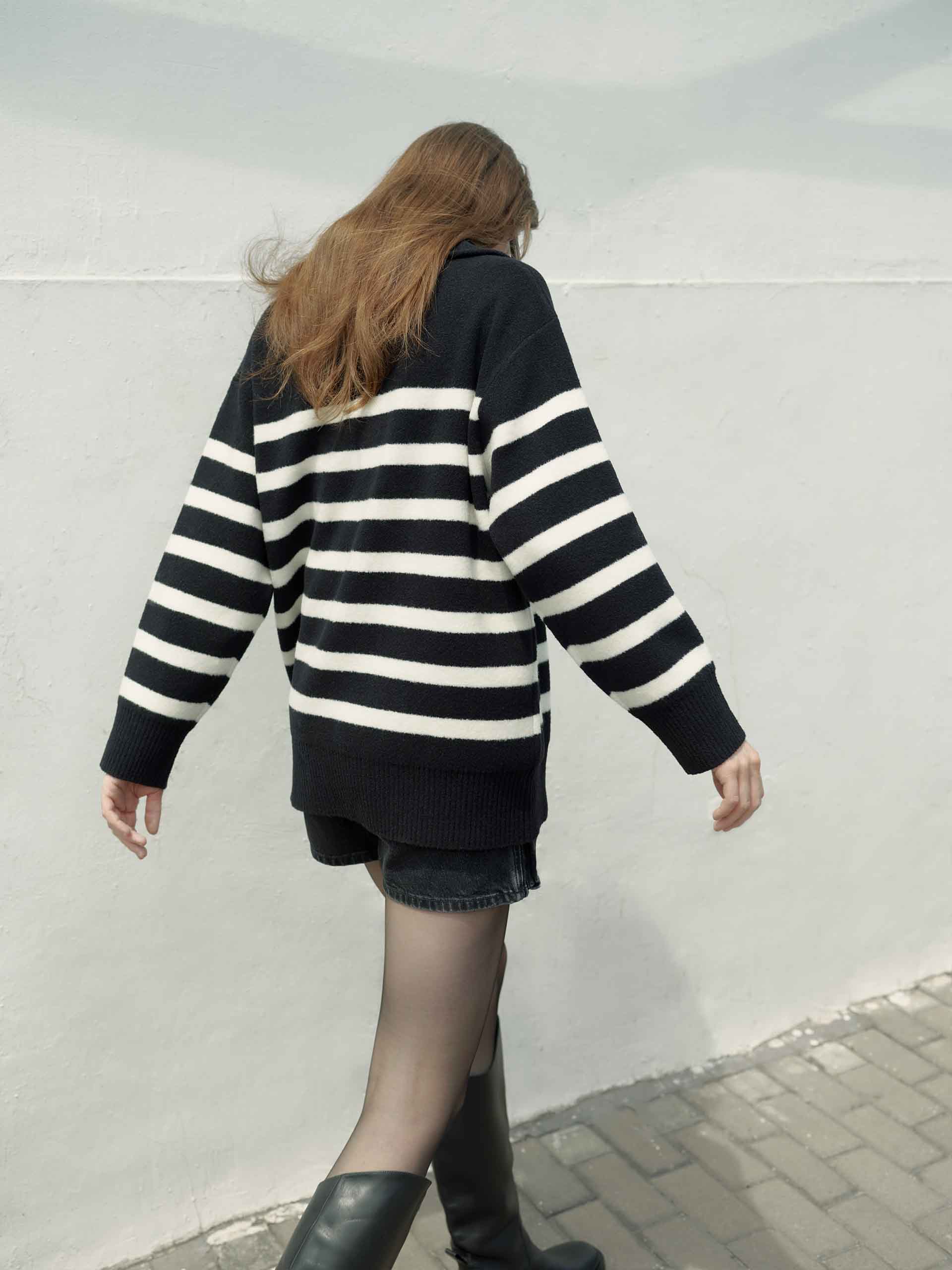 Wide Lapel Striped Sweater - Image 3