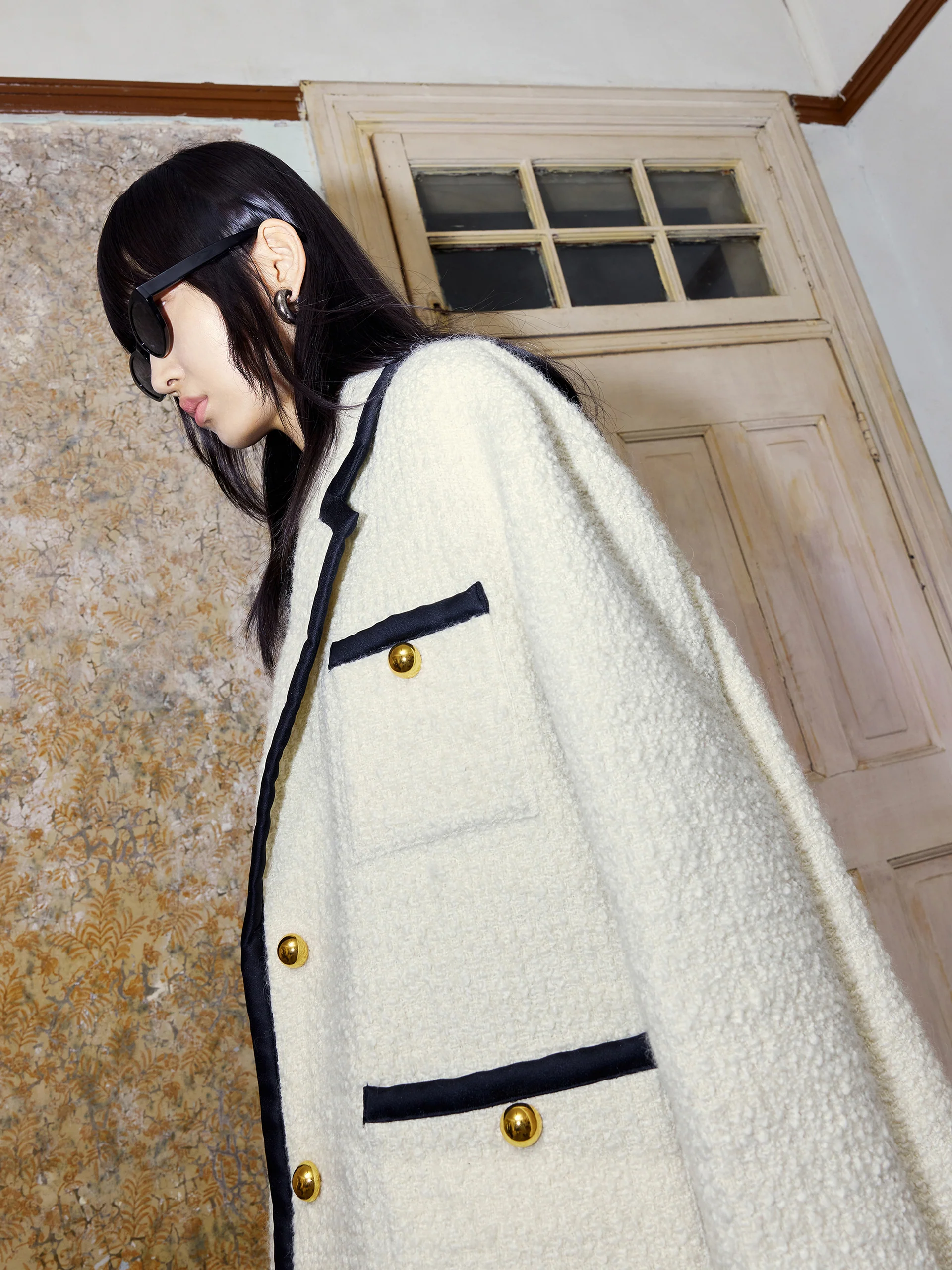 Wool Blend Contrast Textured Coat - Image 3