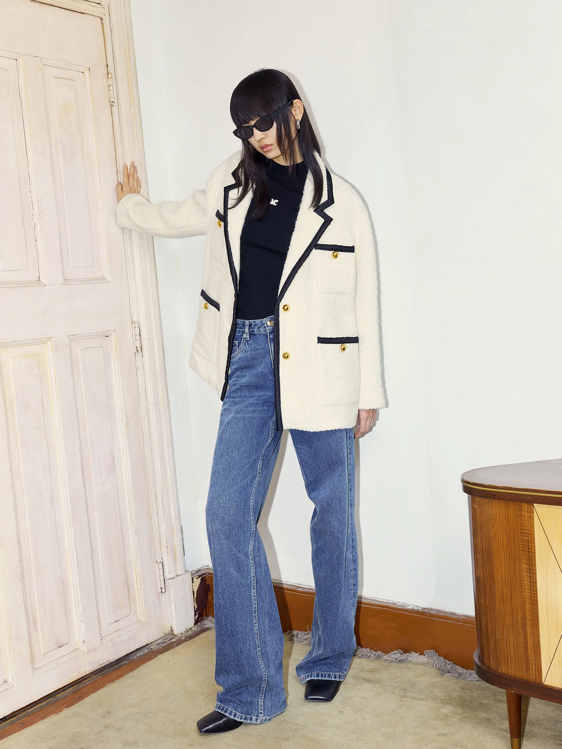 Wool Blend Contrast Textured Coat - Image 5