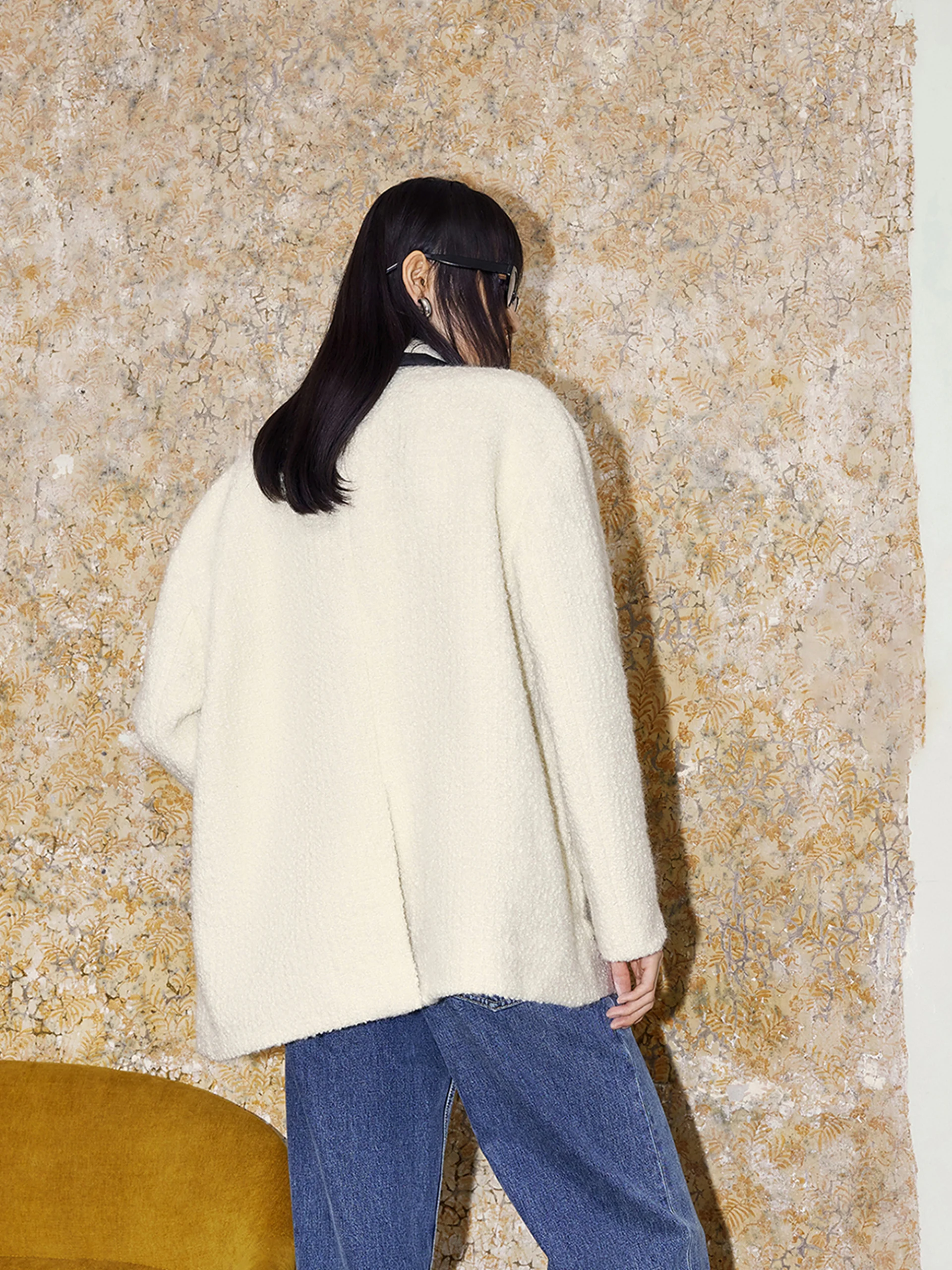 Wool Blend Contrast Textured Coat - Image 6