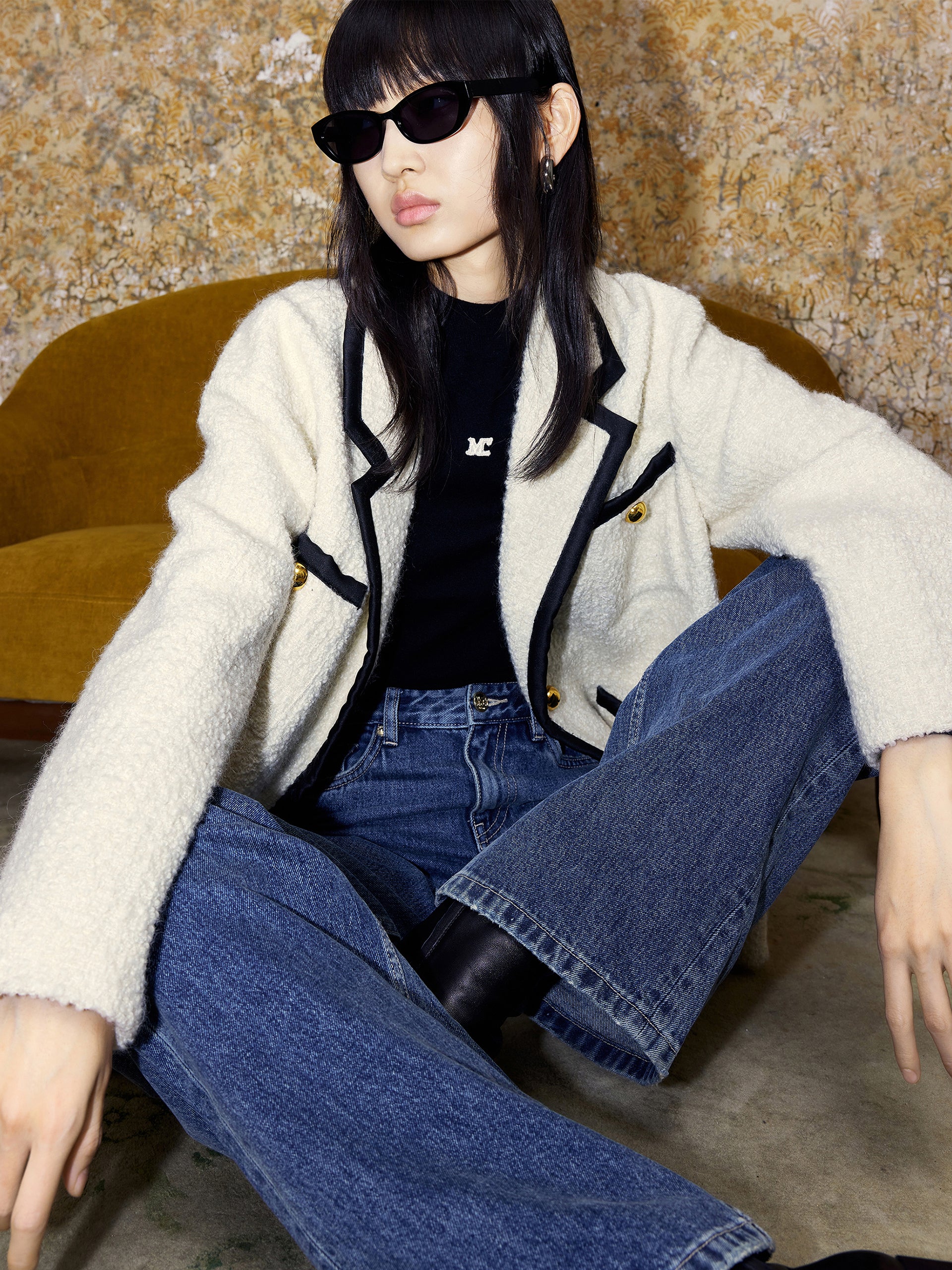 Wool Blend Contrast Textured Coat - Image 9