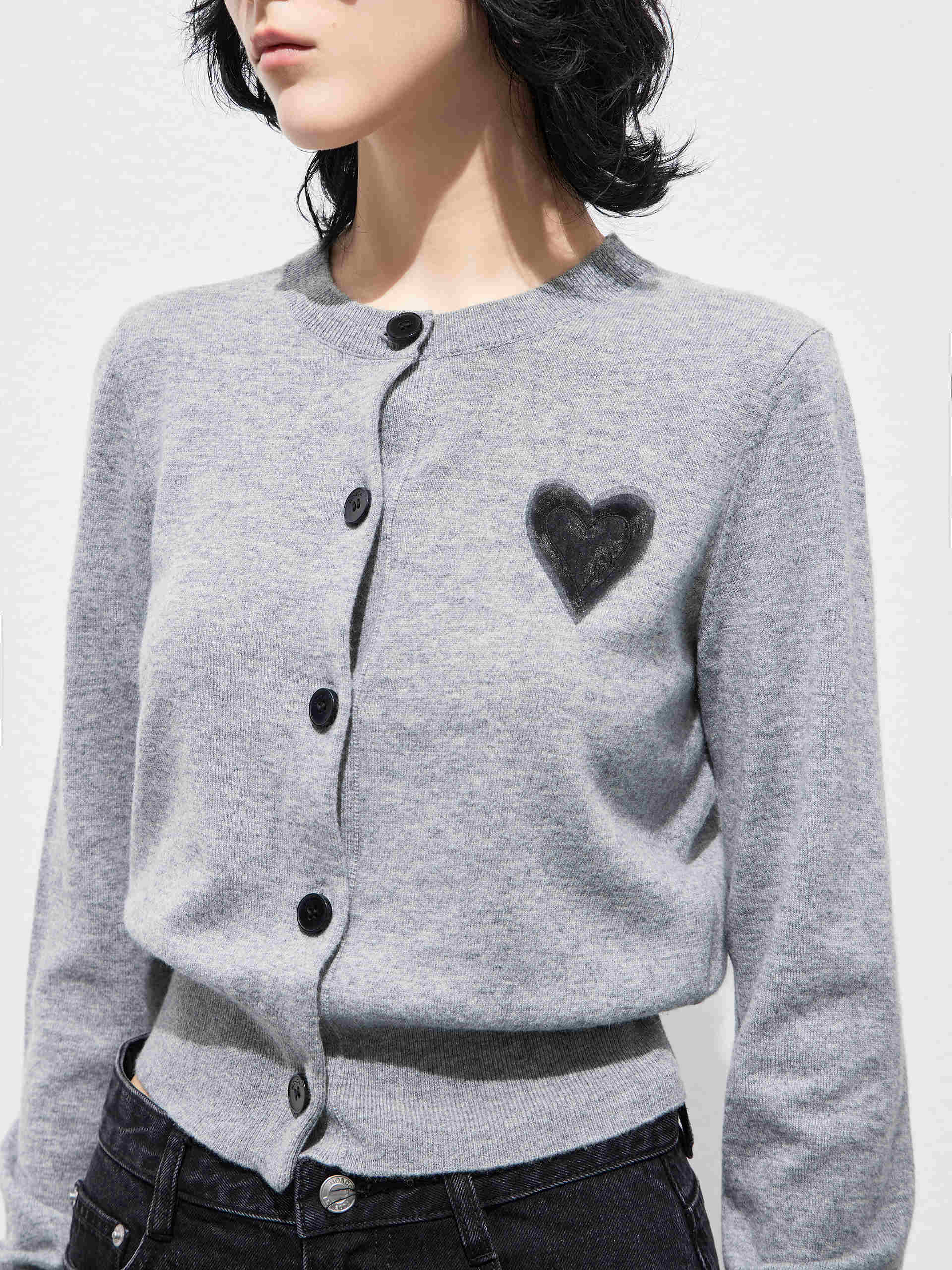 Heart Pattern Wool Cashmere Cardigan - Image 10