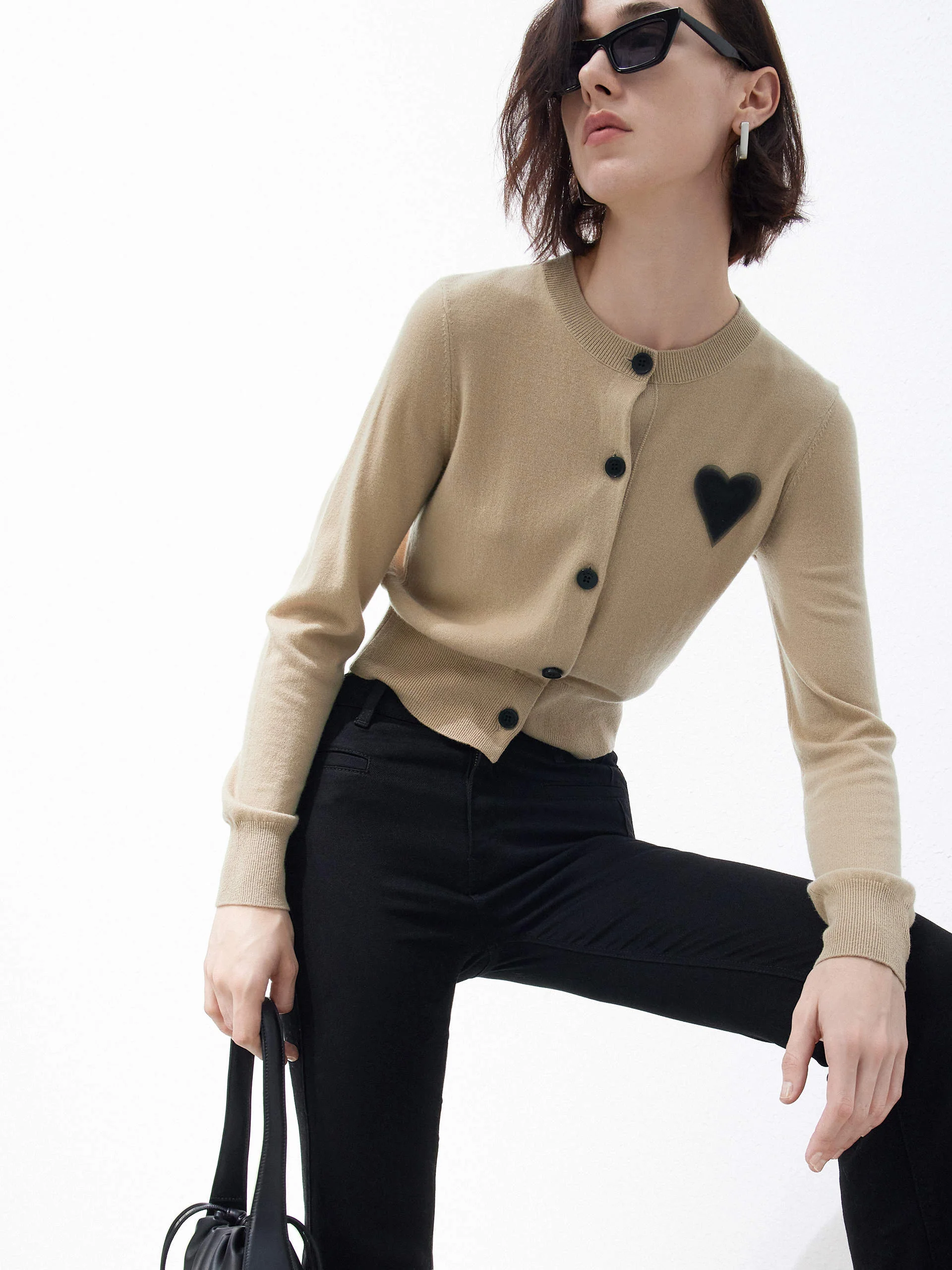 Heart Pattern Wool Cashmere Cardigan - Image 6