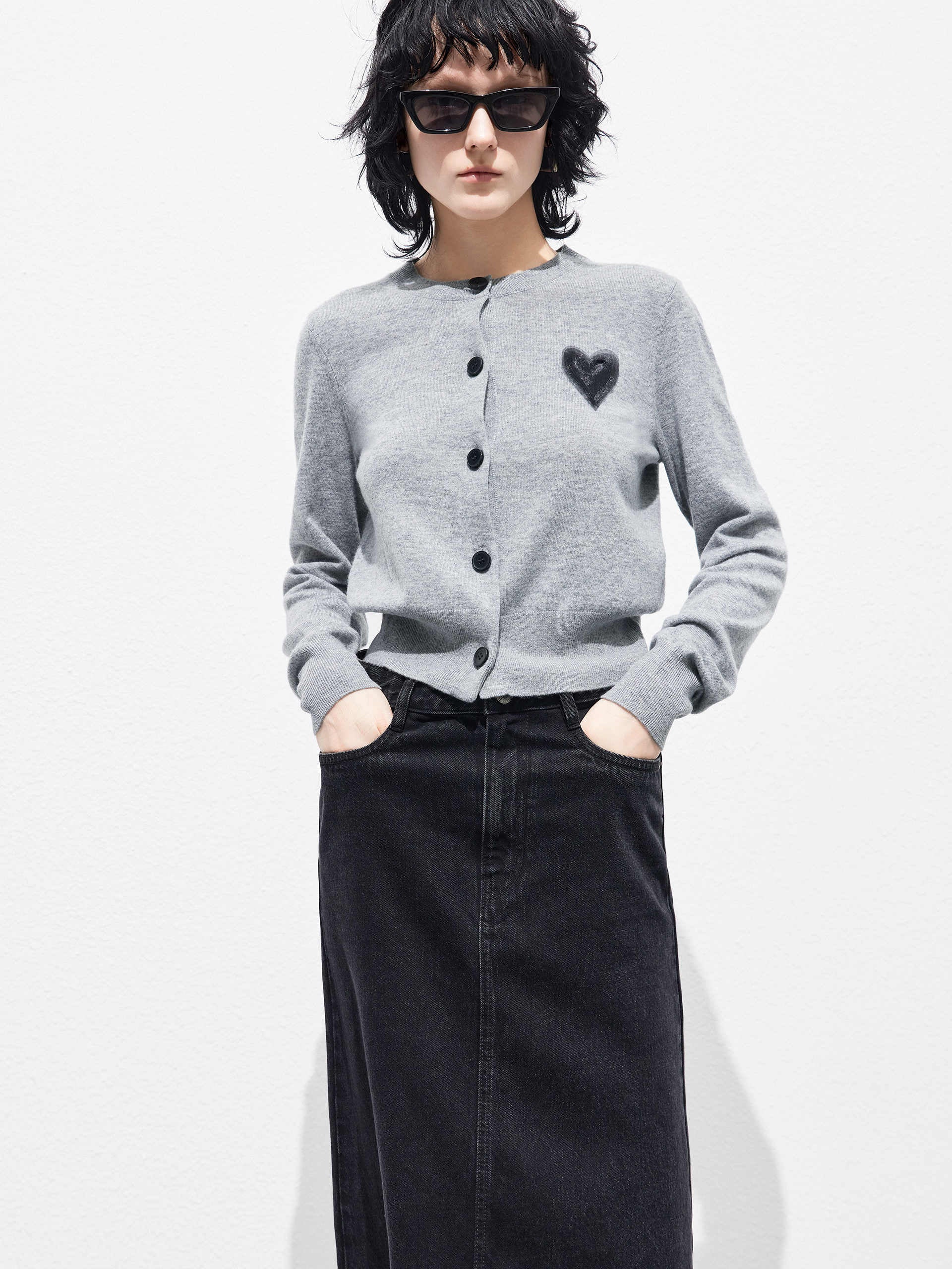 Heart Pattern Wool Cashmere Cardigan - Image 9