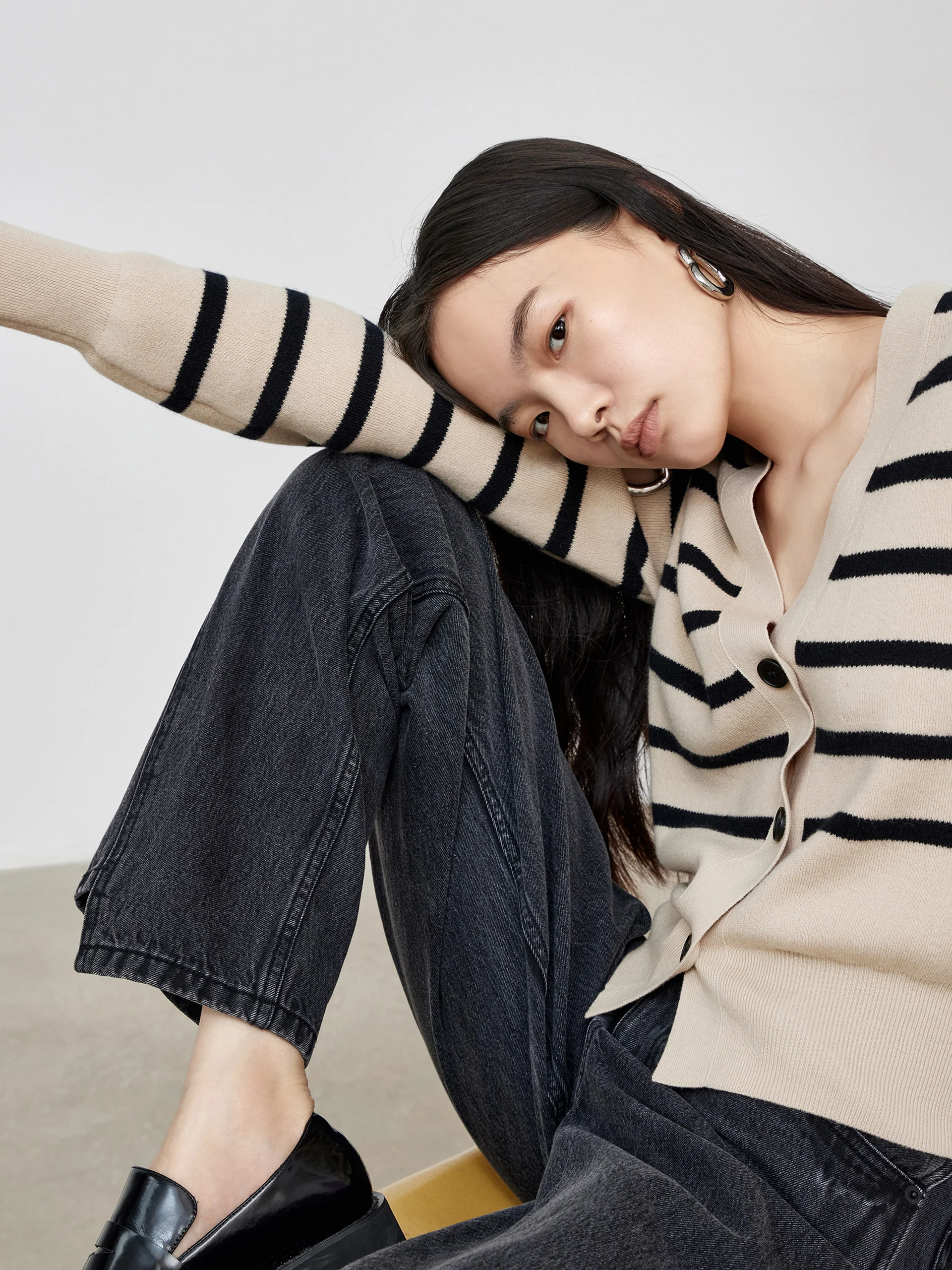 Wool Striped Knit Cardigan - Image 15